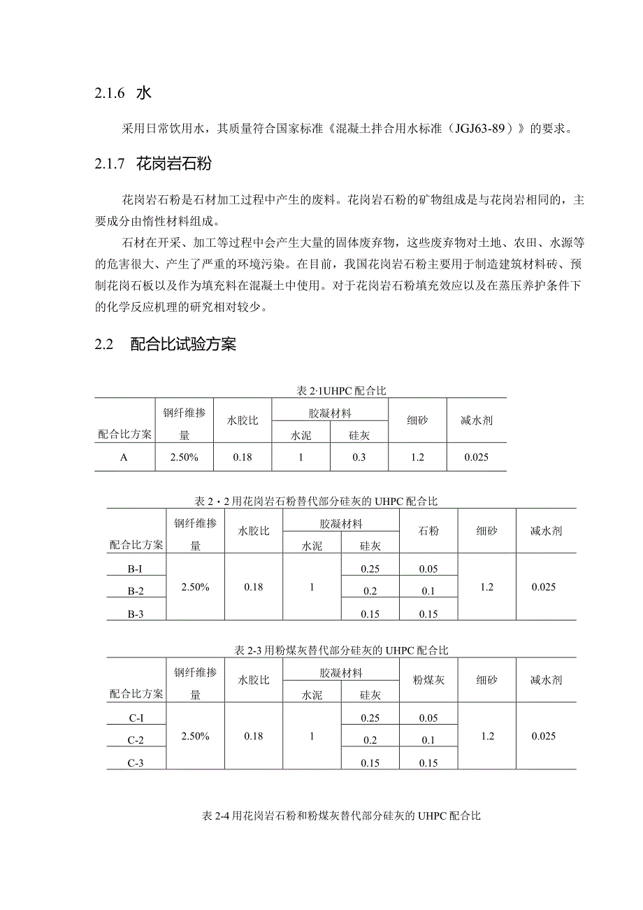 花岗岩石粉替代UHPC中部分硅灰及水泥试验方案.docx_第2页