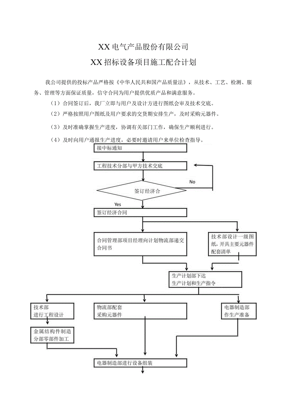 XX电气产品股份有限公司XX招标设备项目施工配合计划（2023年）.docx_第1页