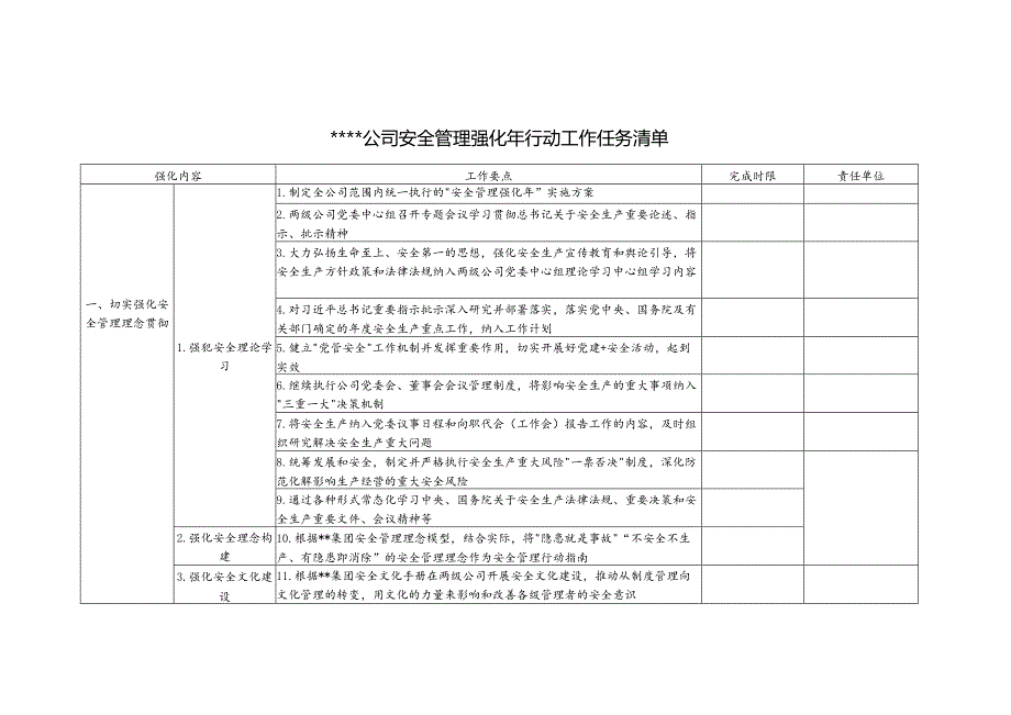 某公司安全管理强化年行动工作任务清单.docx_第1页