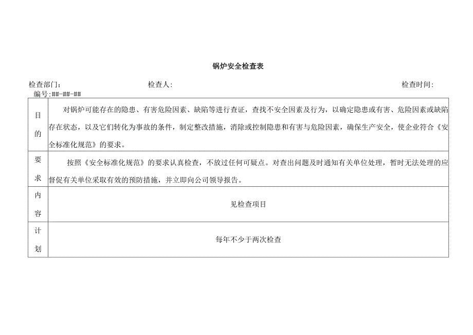 技能培训资料：锅炉安全检查表.docx_第1页