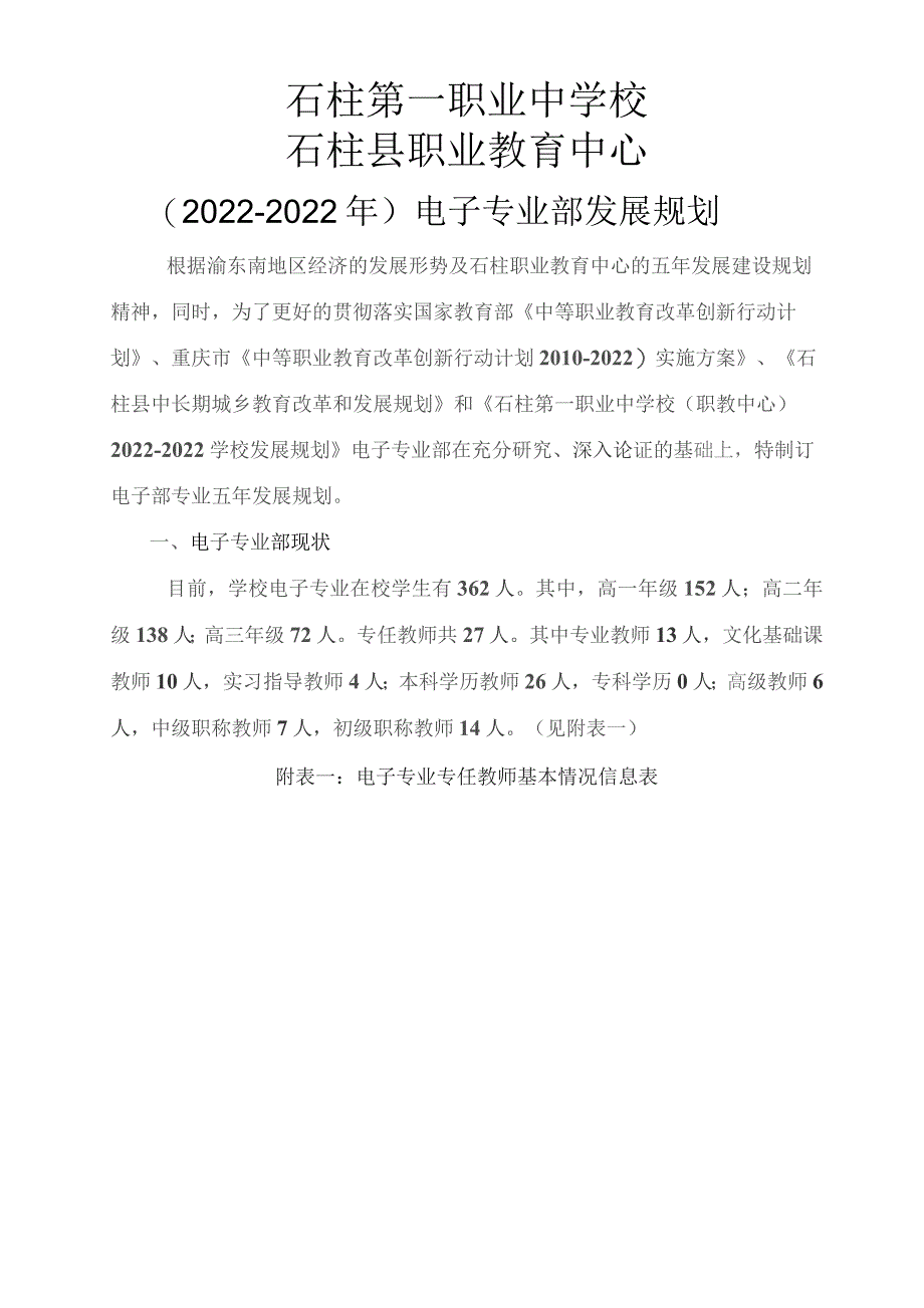 电子专业部五年发展规划.docx_第1页