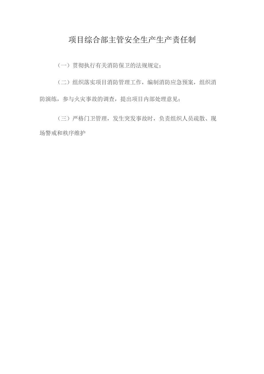 项目综合部主管安全生产生产责任制.docx_第1页