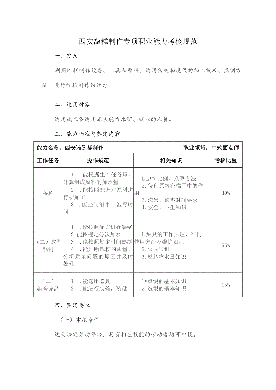 西安甑糕制作专项职业能力考核规范.docx_第1页