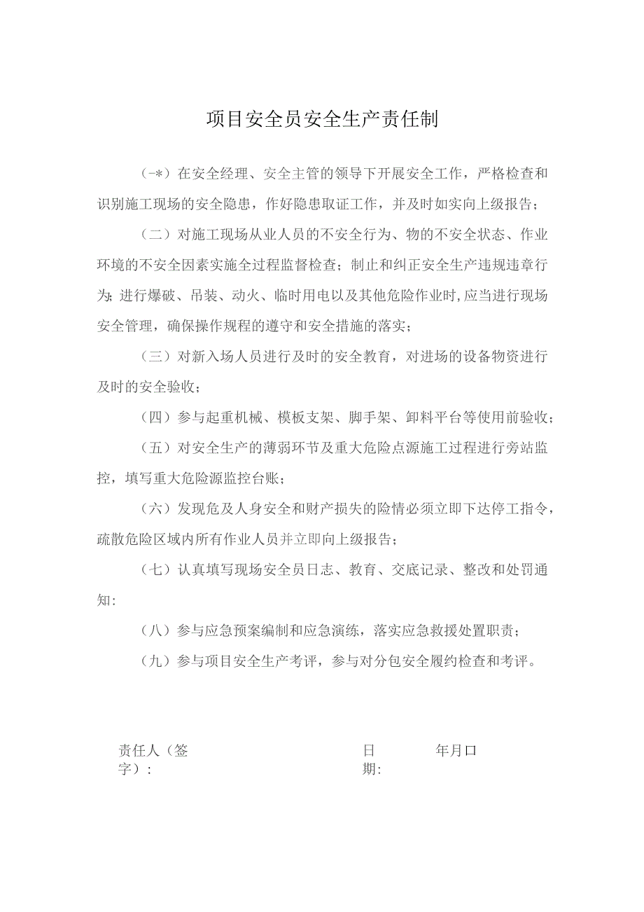 项目安全员安全生产责任制.docx_第1页