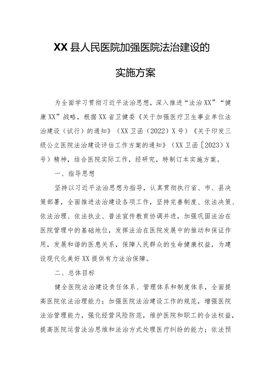 XX县人民医院加强医院法治建设的实施方案.docx_第1页