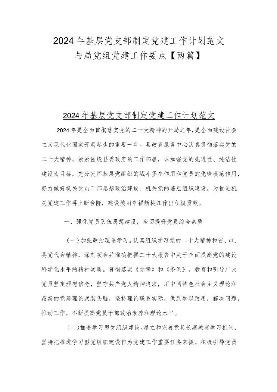 2024年基层党支部制定党建工作计划范文与局党组党建工作要点【两篇】.docx_第1页