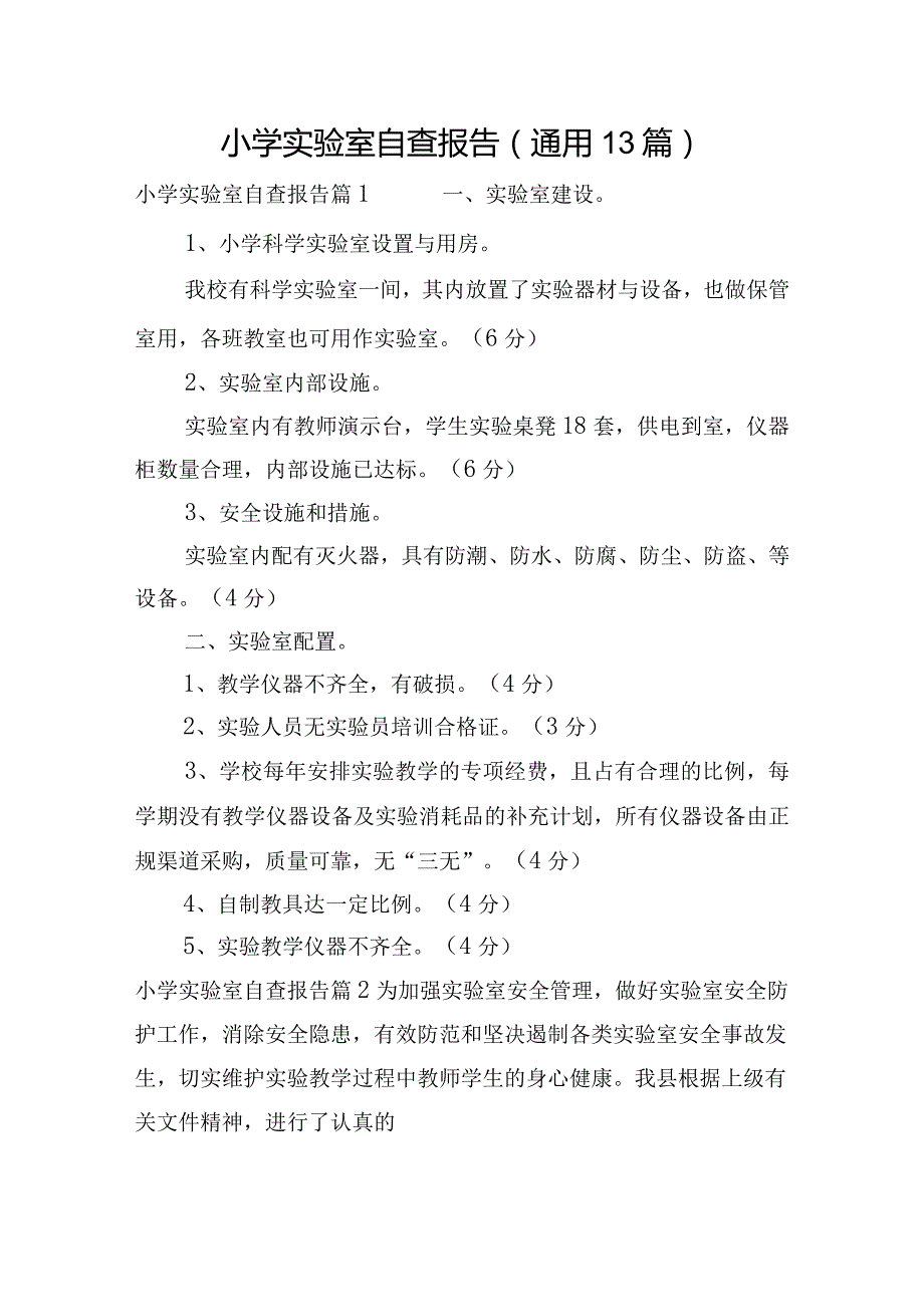 小学实验室自查报告(通用13篇).docx_第1页