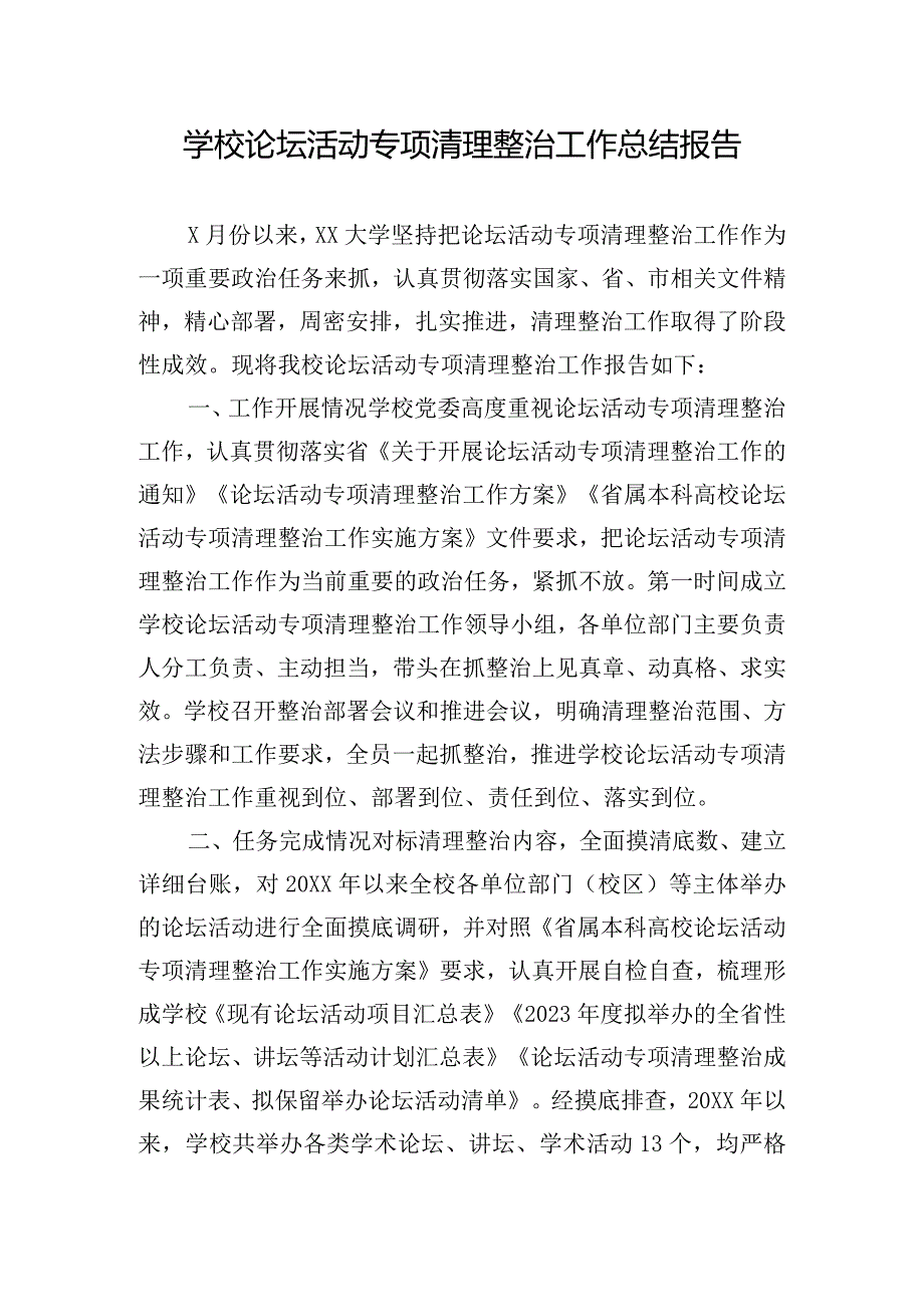 学校论坛活动专项清理整治工作总结报告.docx_第1页