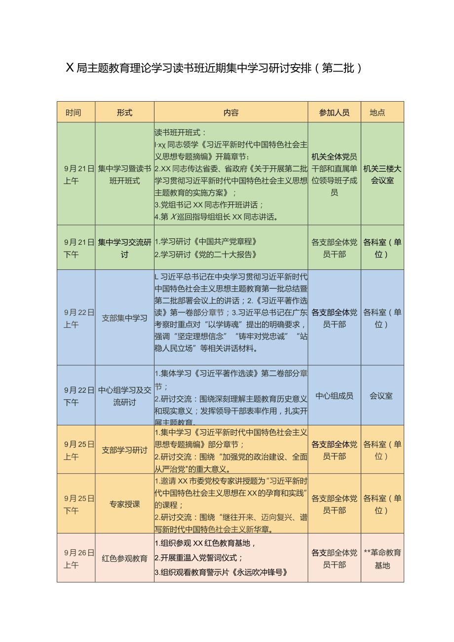 主题教育理论学习读书班近期集中学习研讨安排（第二批）.docx_第1页