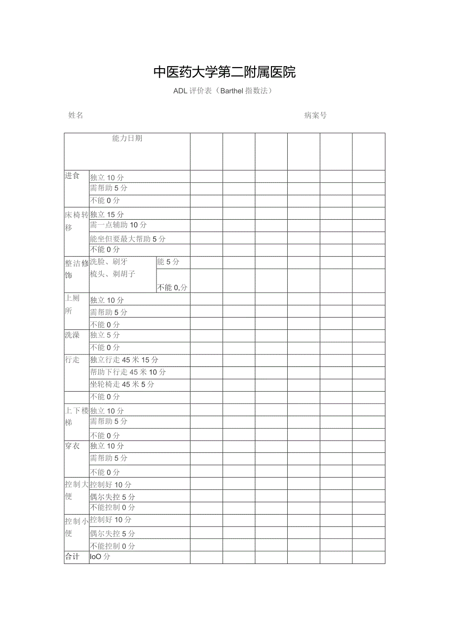 ADL评价表（Barthel指数法）.docx_第1页