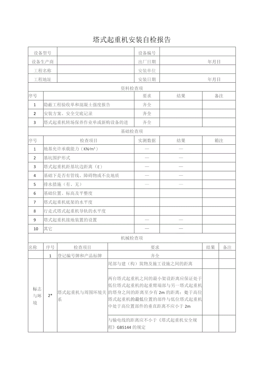 塔式起重机安装自检报告.docx_第1页