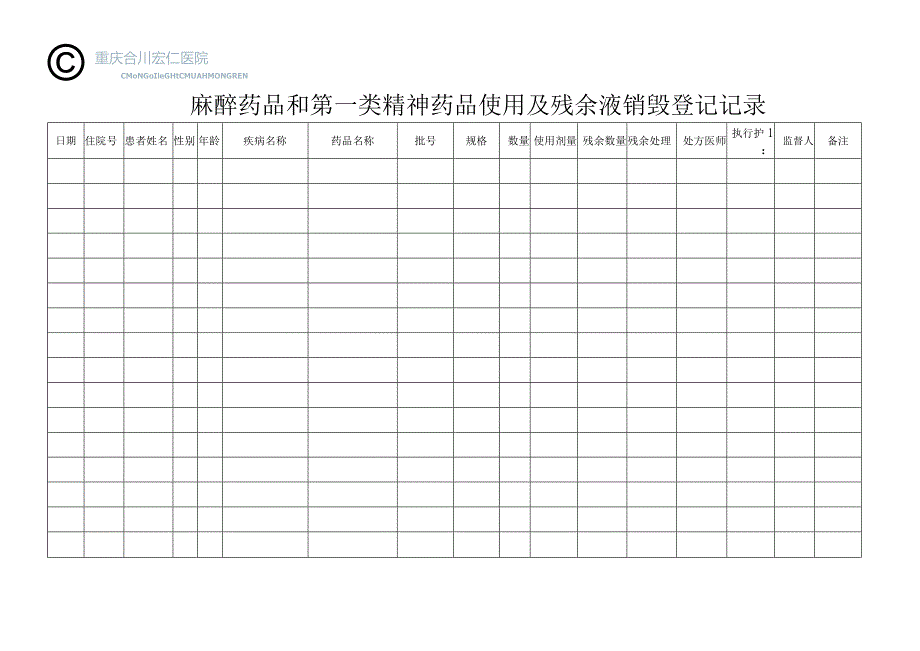 麻醉药品和第一类精神药品使用及残余液销毁登记记录.docx_第3页