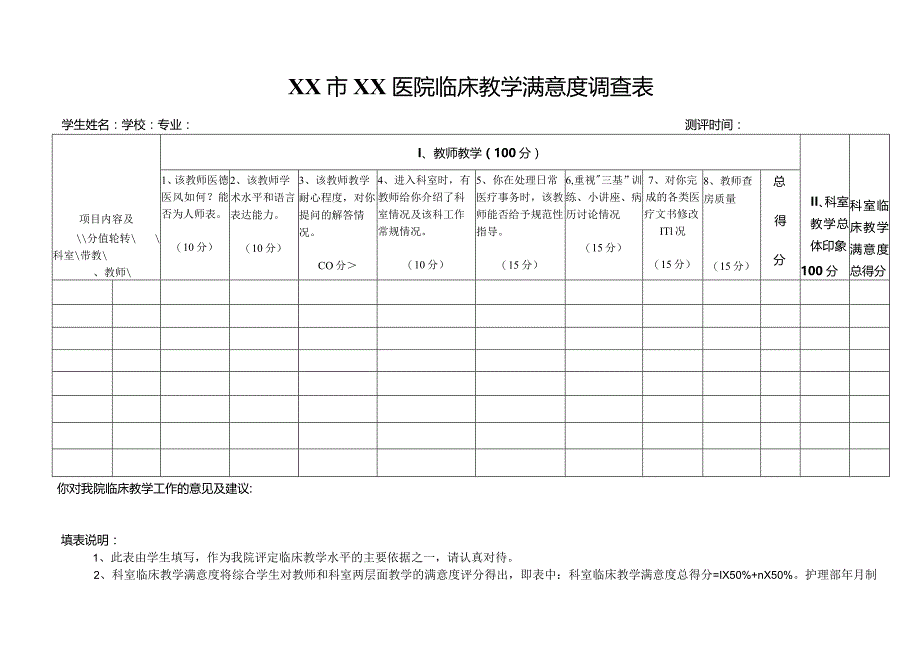 医院临床教学满意度调查表.docx_第1页