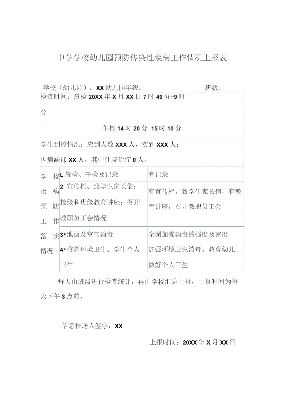 幼儿园预防传染性疾病工作情况上报表.docx_第1页