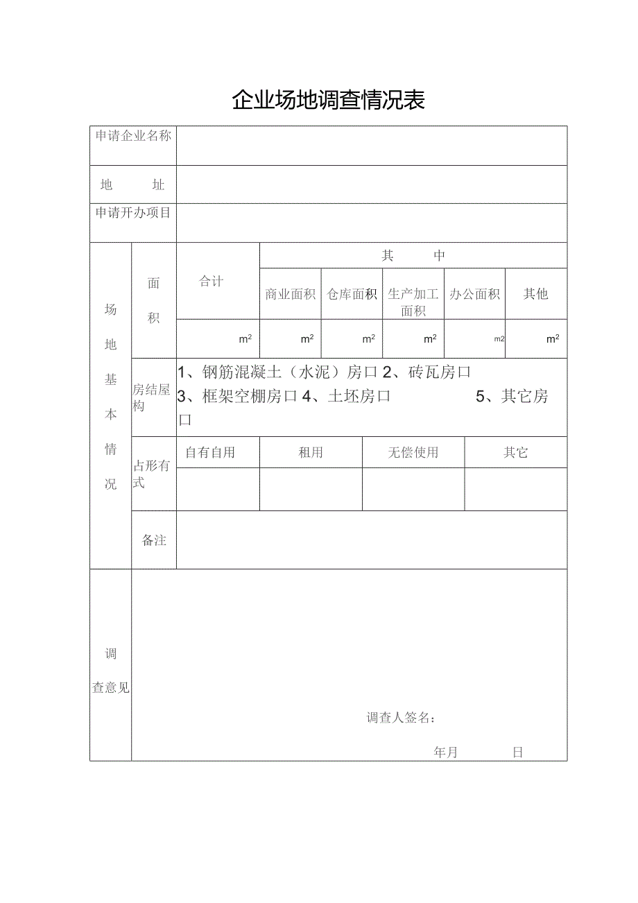 企业场地调查情况表.docx_第1页