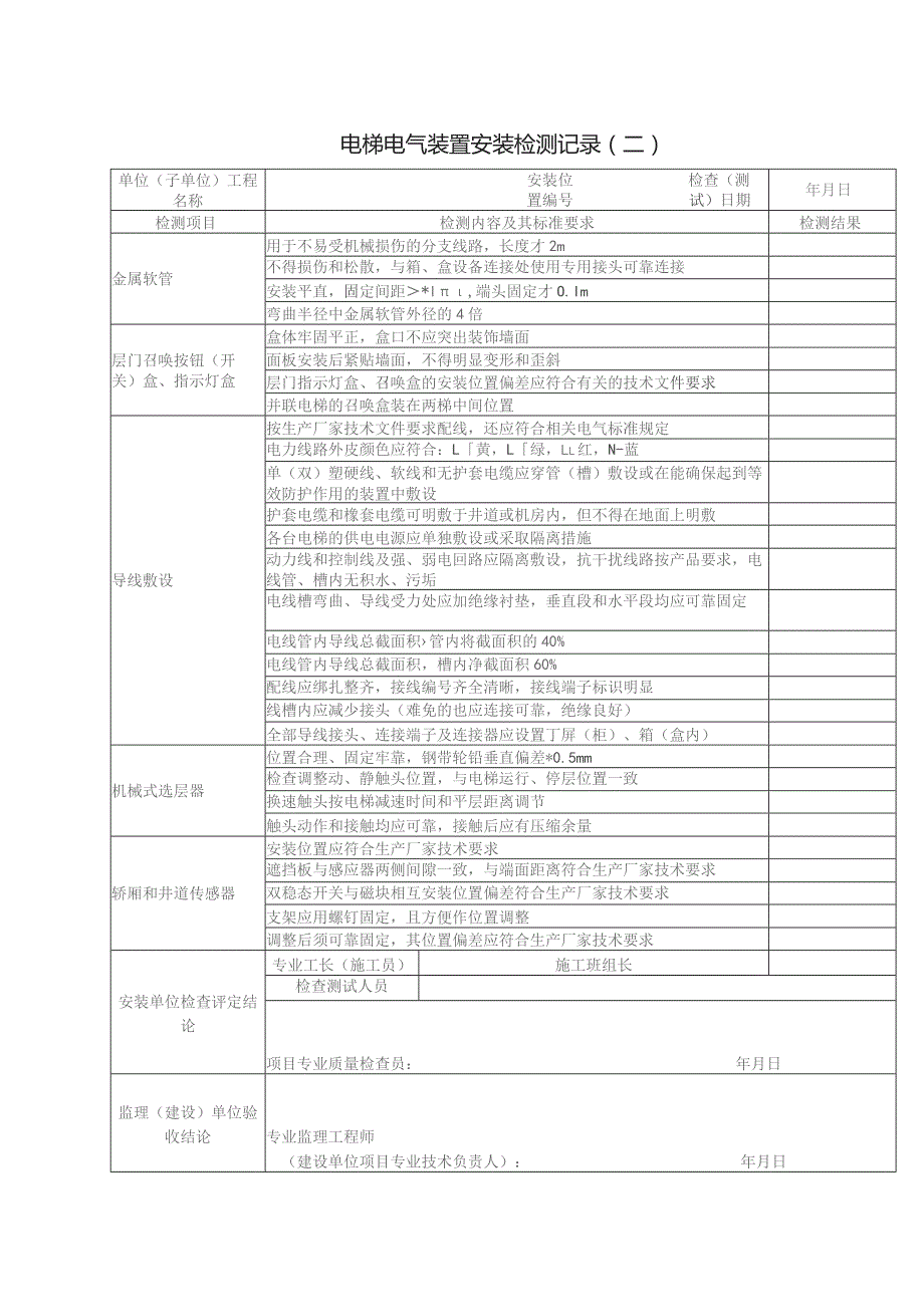 电梯电气装置安装检测记录（二）.docx_第1页