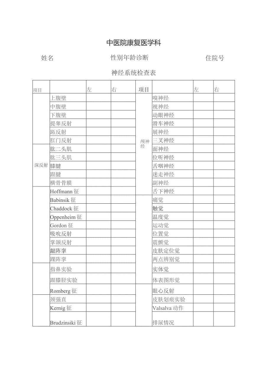 神经系统检查表.docx_第1页