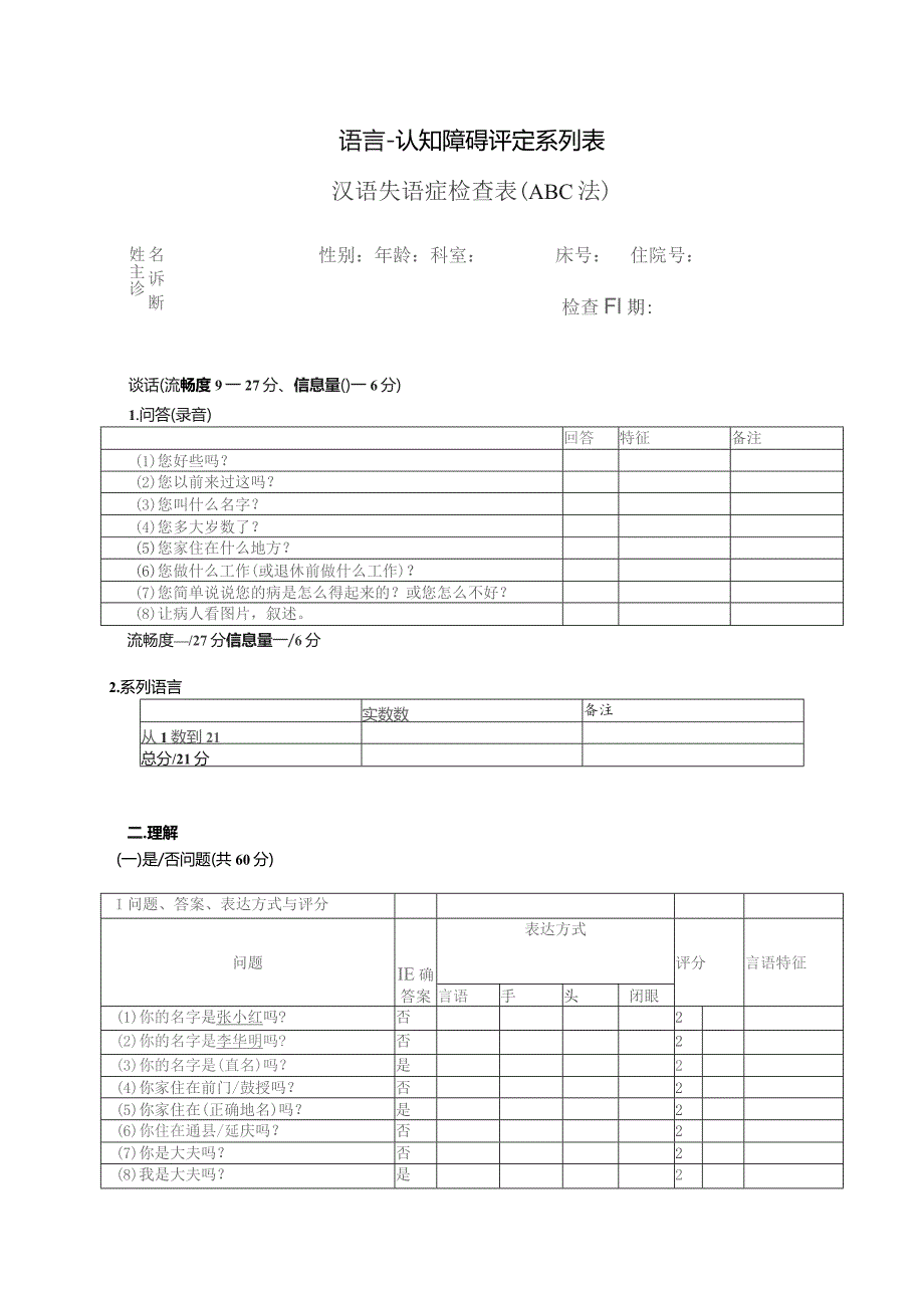 康复医学科汉语失语症评定量表ABC.docx_第1页