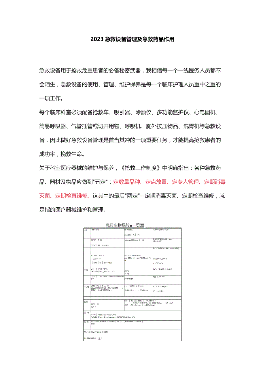 2023急救设备管理及急救药品作用.docx_第1页