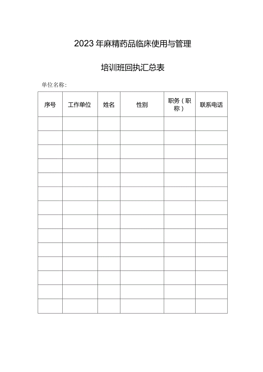 麻精药品临床使用与管理培训回执表.docx_第1页