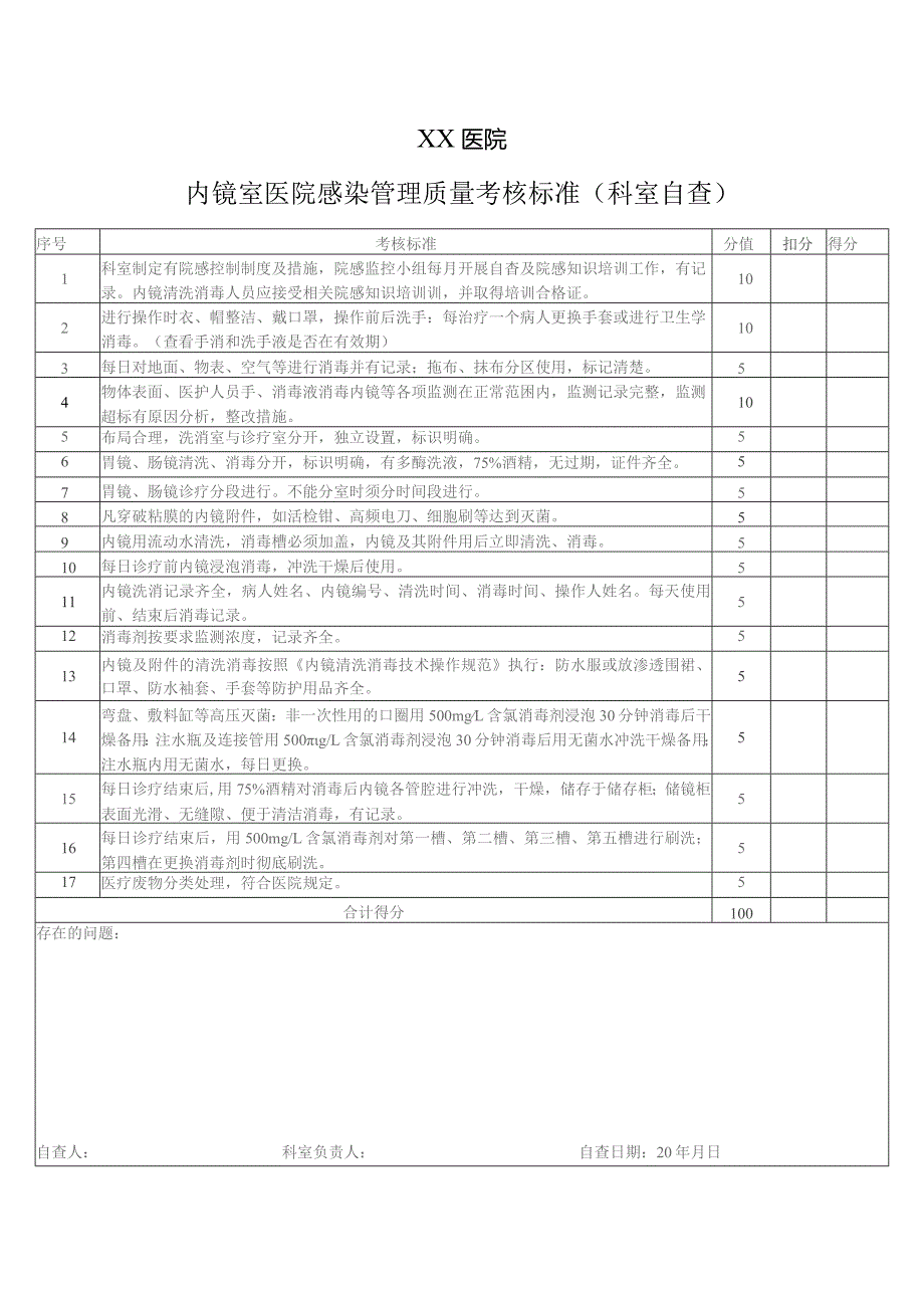 内镜室医院感染管理质量考核标准(科室自查).docx_第1页