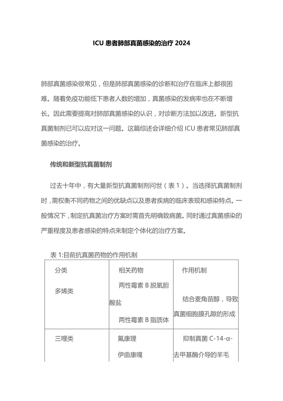 ICU 患者肺部真菌感染的治疗2024.docx_第1页