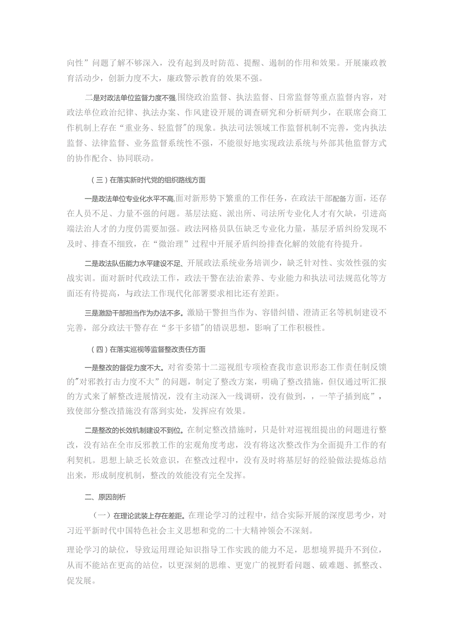 政法委书记巡视整改专题民主生活会个人发言提纲.docx_第2页