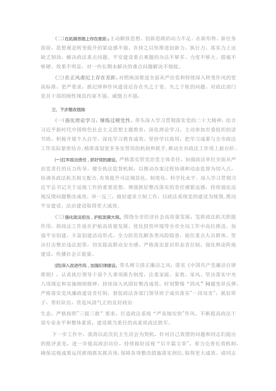 政法委书记巡视整改专题民主生活会个人发言提纲.docx_第3页