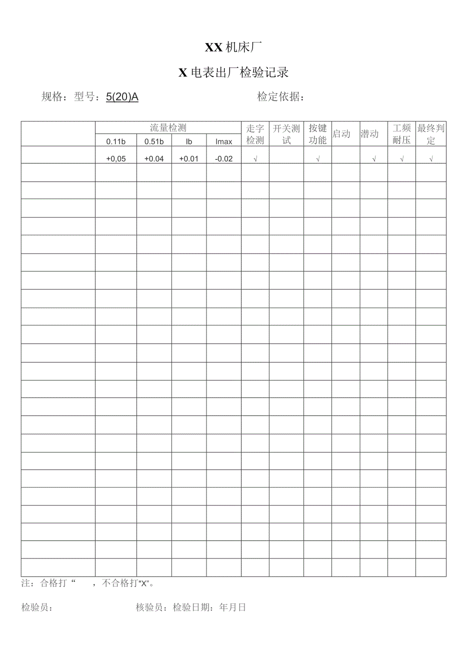 XX机床厂X电表出厂检验记录（2023年）.docx_第1页