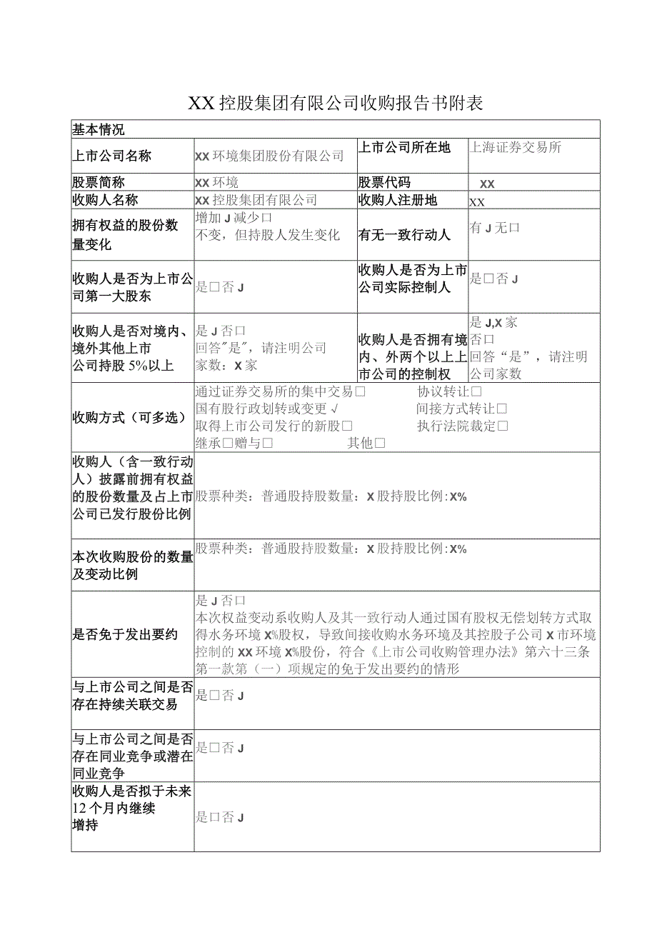 XX控股集团有限公司收购报告书附表（2023年）.docx_第1页