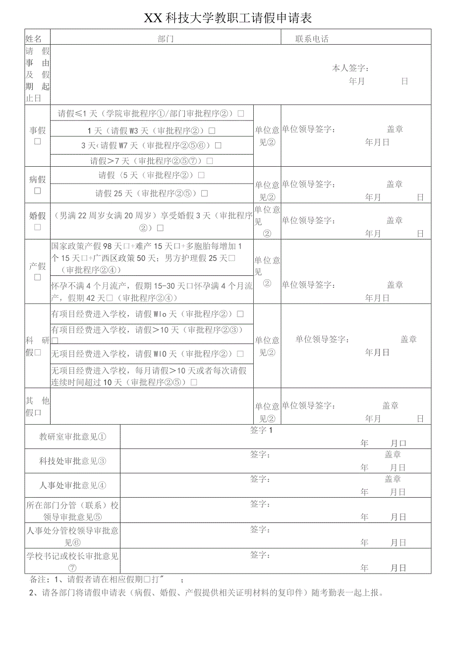 XX科技大学教职工请假申请表(2023年).docx_第1页