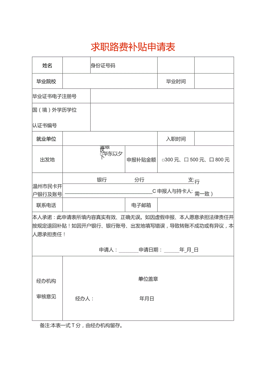 求职路费补贴申请表.docx_第1页