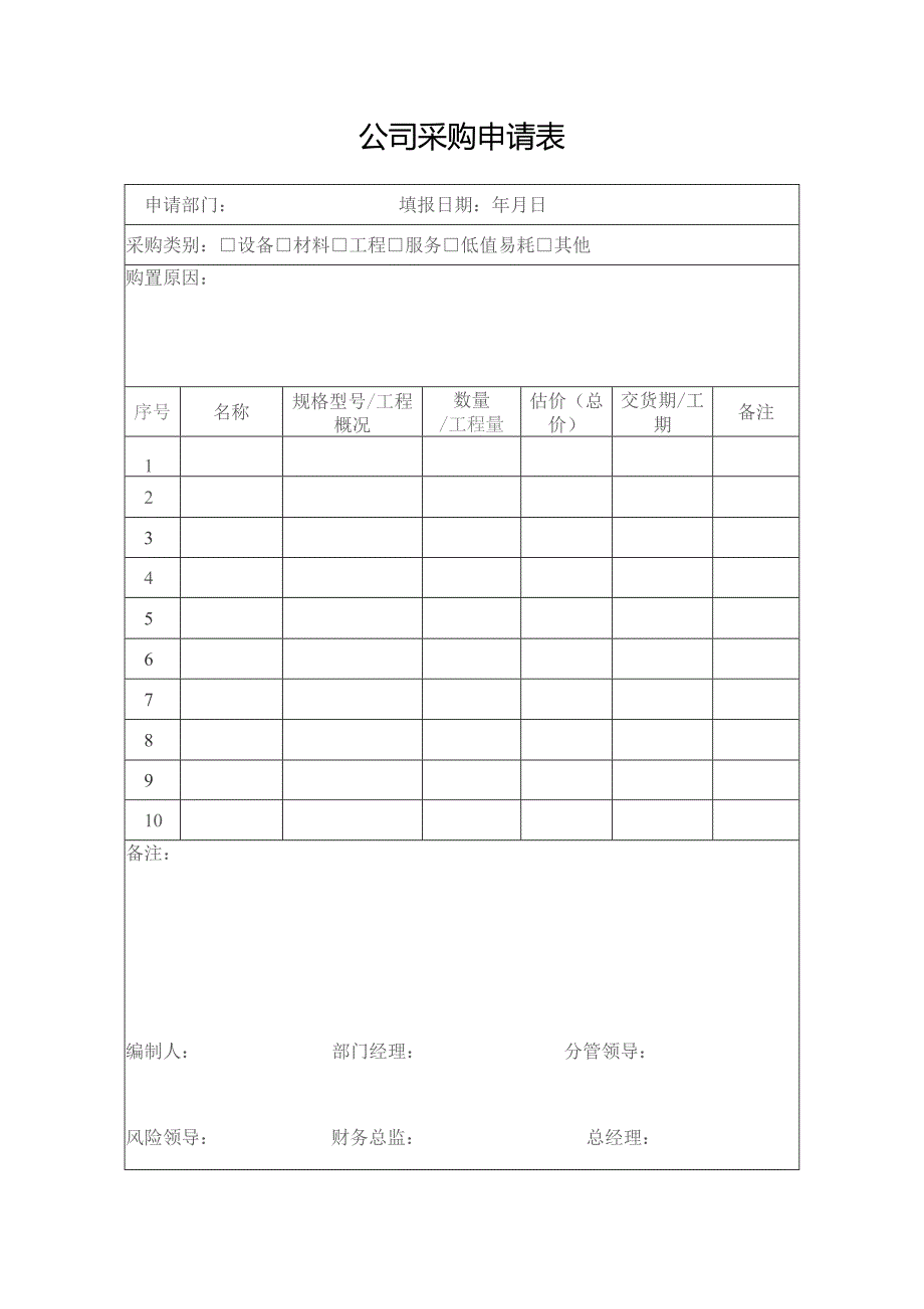 公司采购申请表.docx_第1页