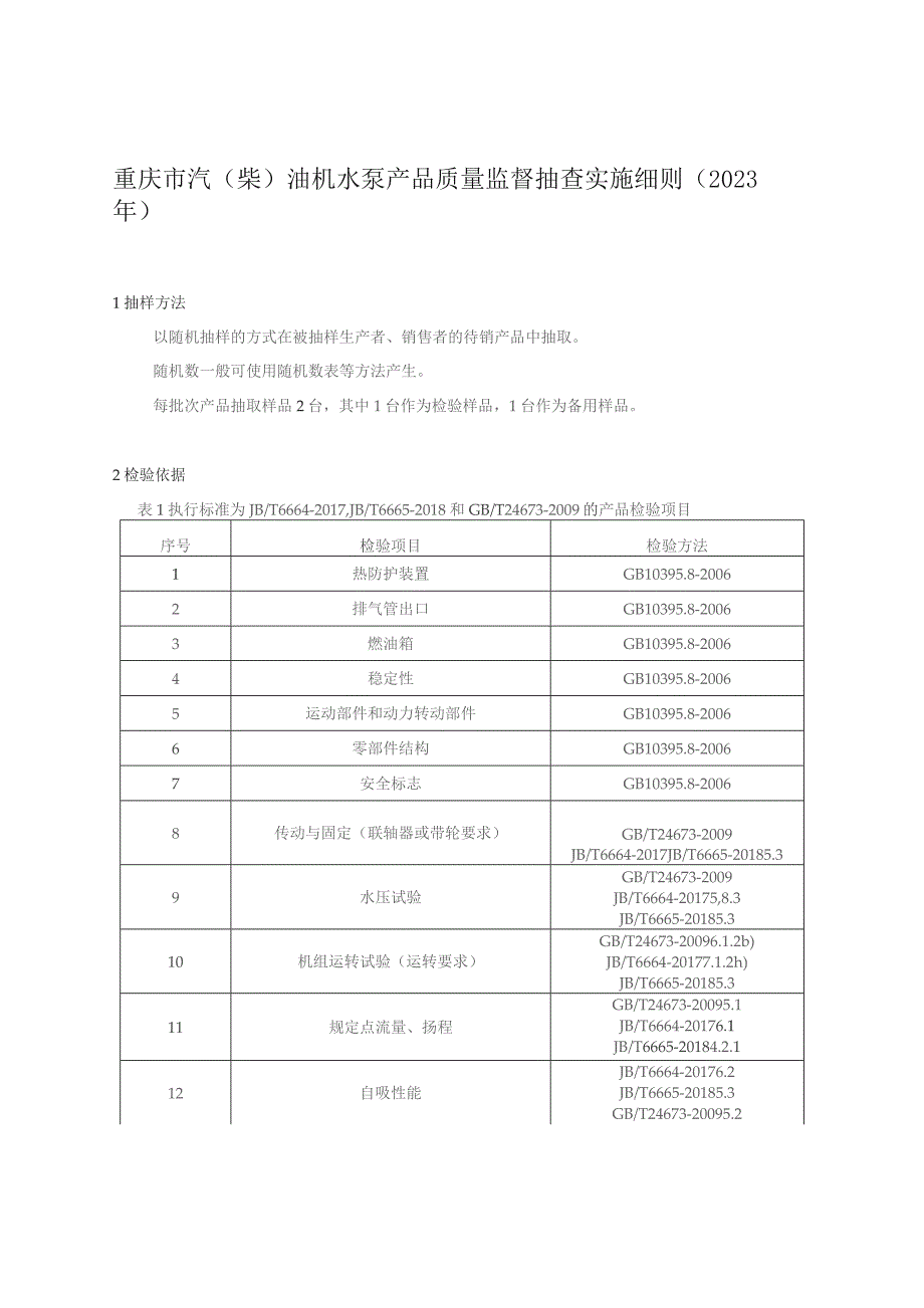 重庆市汽柴油机水泵产品质量监督抽查实施细则2023年.docx_第1页