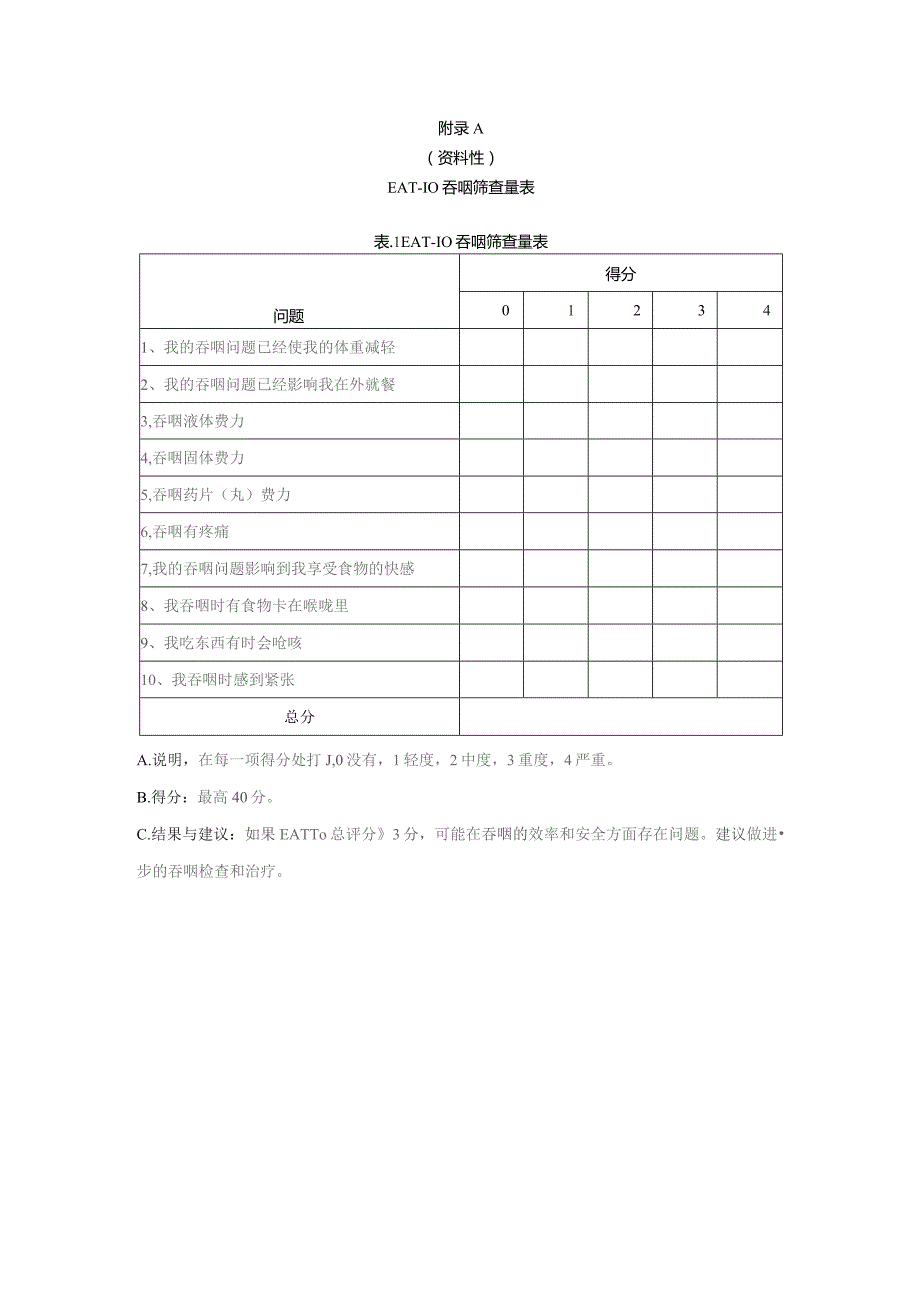 EAT-10吞咽筛查量表、改良洼田饮水试验、吞咽障碍食物分级表、营养风险筛查表.docx_第1页