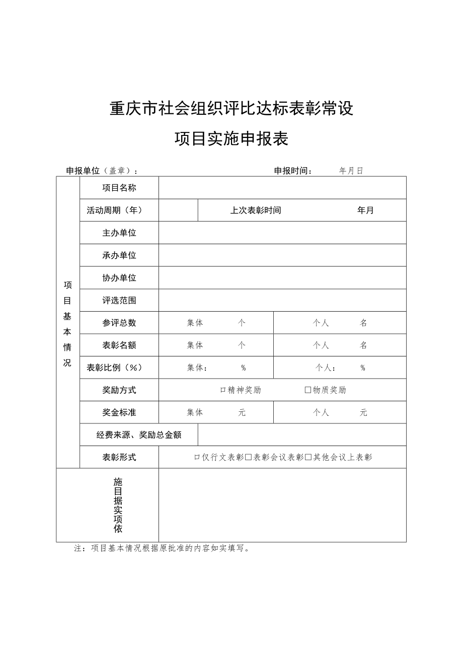 重庆市社会组织评比达标表彰常设项目实施申报表.docx_第1页