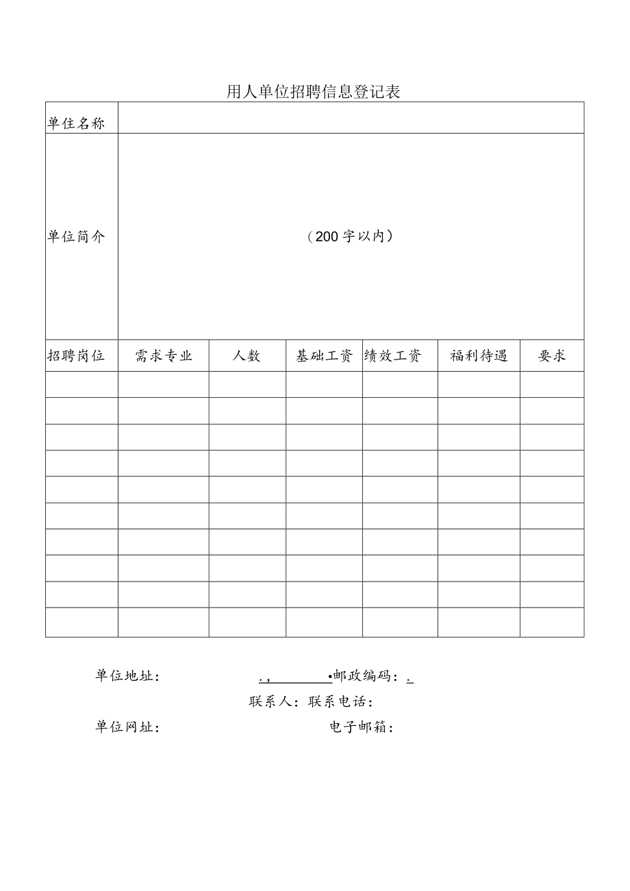 用人单位招聘信息登记表.docx_第1页