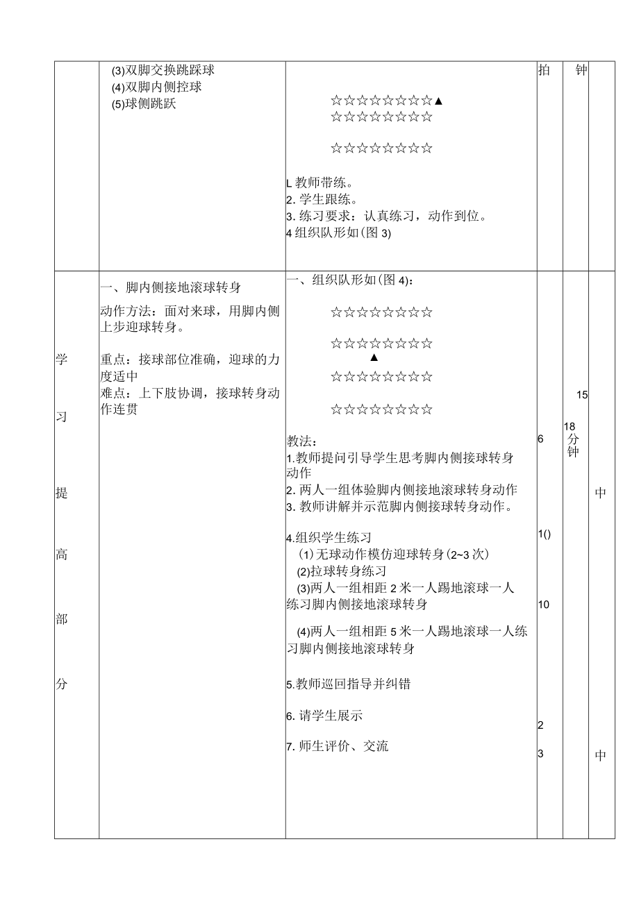 小学校园足球教案：脚内侧接地滚球转身教学设计.docx_第2页