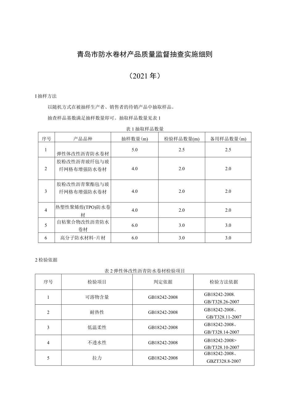 青岛市防水卷材产品质量监督抽查实施细则2021年.docx_第1页