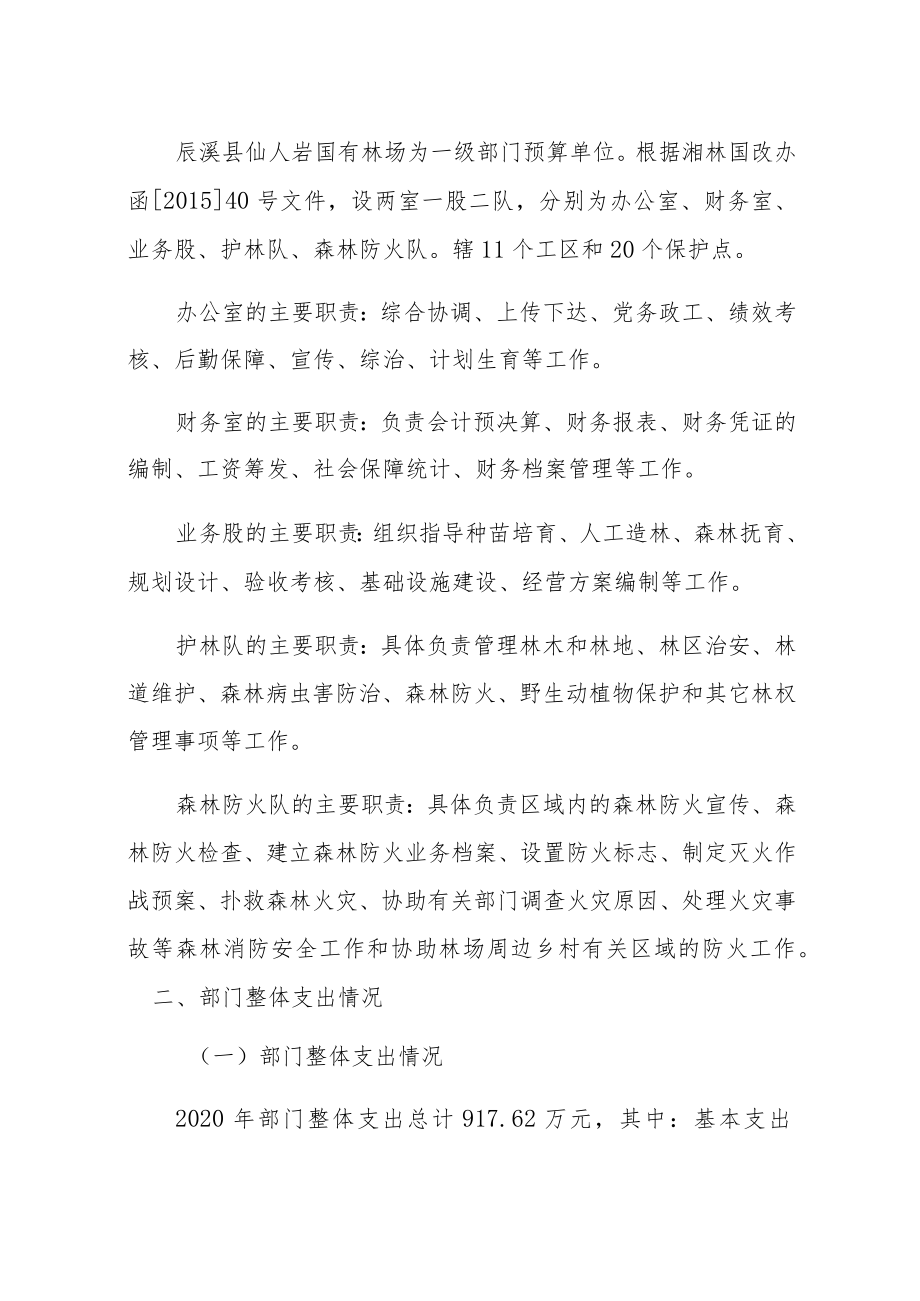 辰溪县仙人岩国有林场2020年度部门整体支出绩效评价报告.docx_第2页