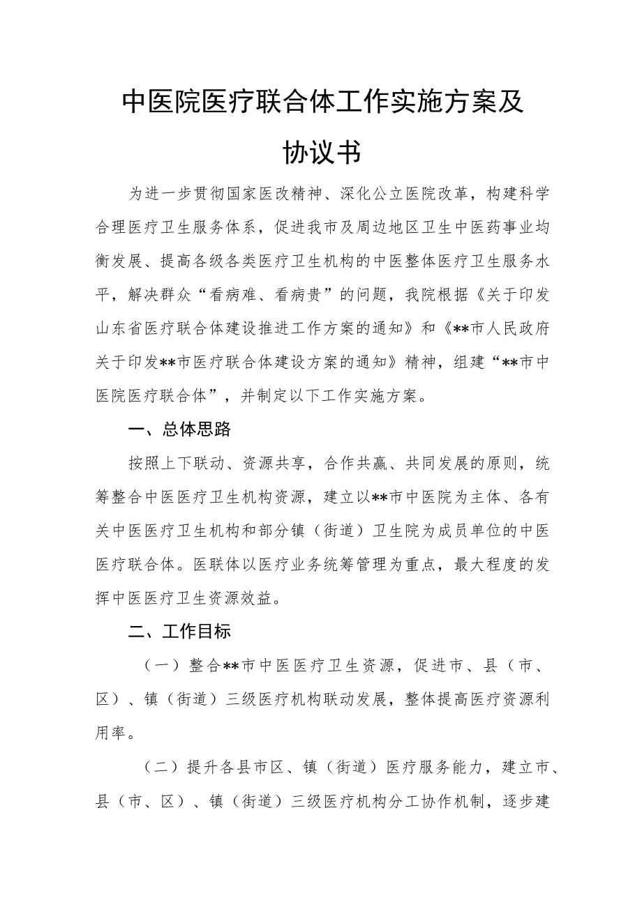 中医院医疗联合体工作实施方案及协议书.docx_第1页