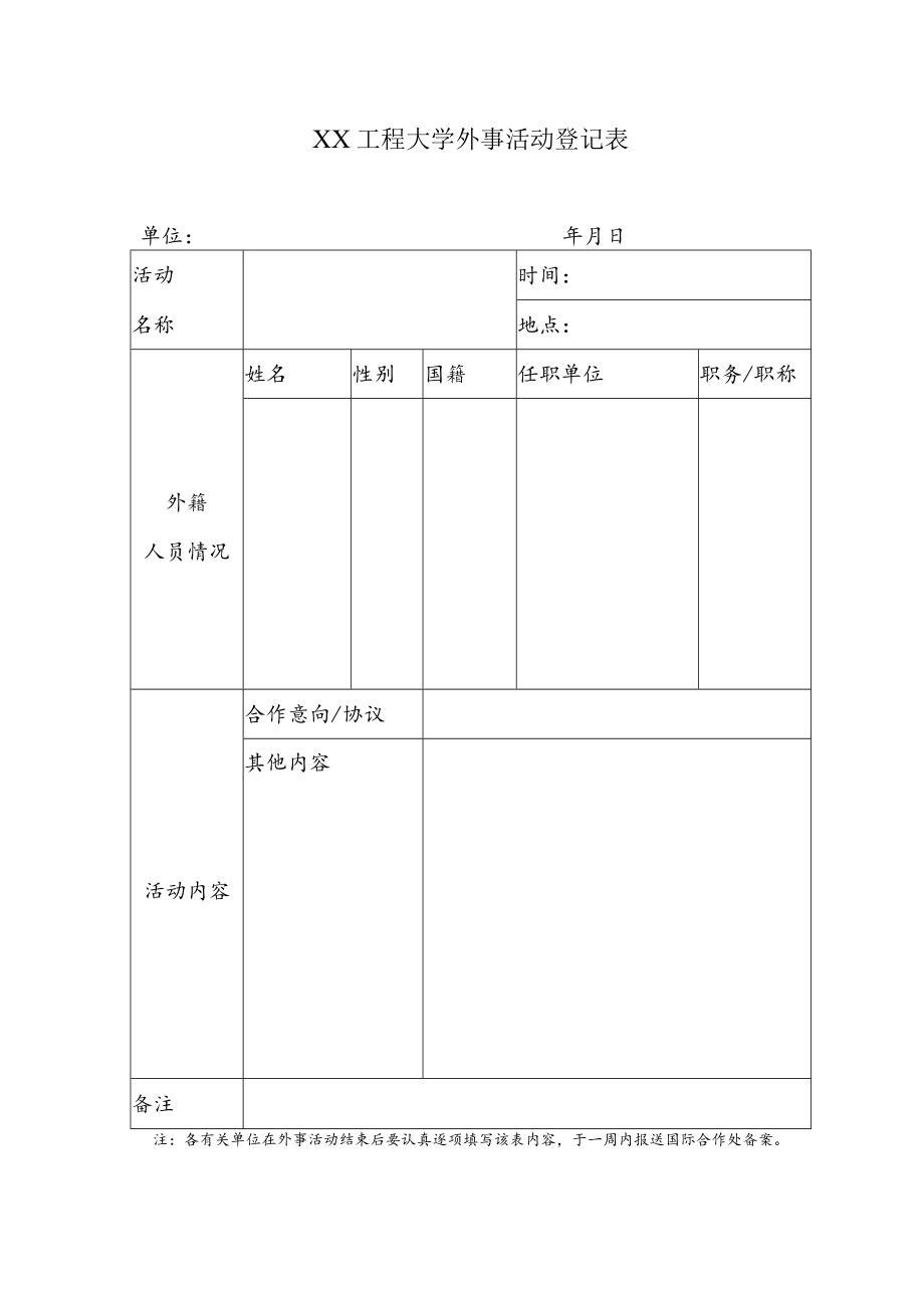 XX工程大学外事活动登记表.docx_第1页