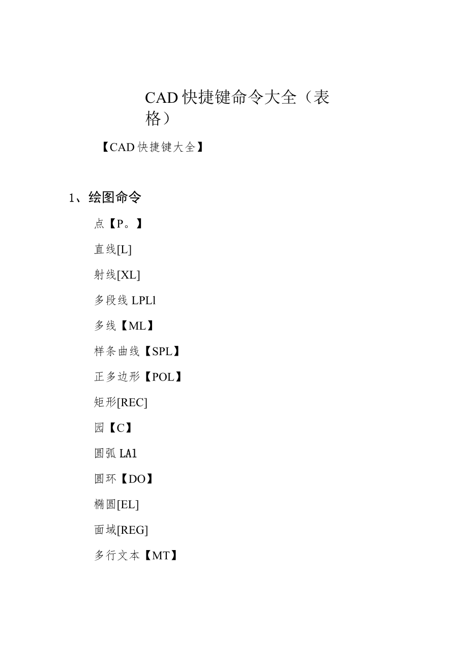 CAD快捷键命令大全(表格).docx_第1页