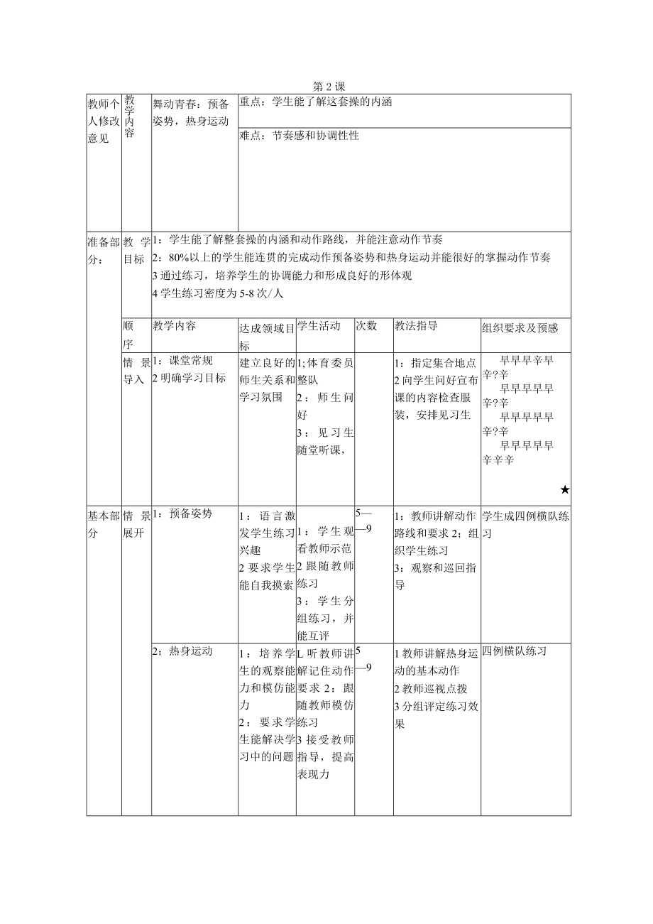 初中七年级体育与健康教育全册教案共35课时.docx_第2页