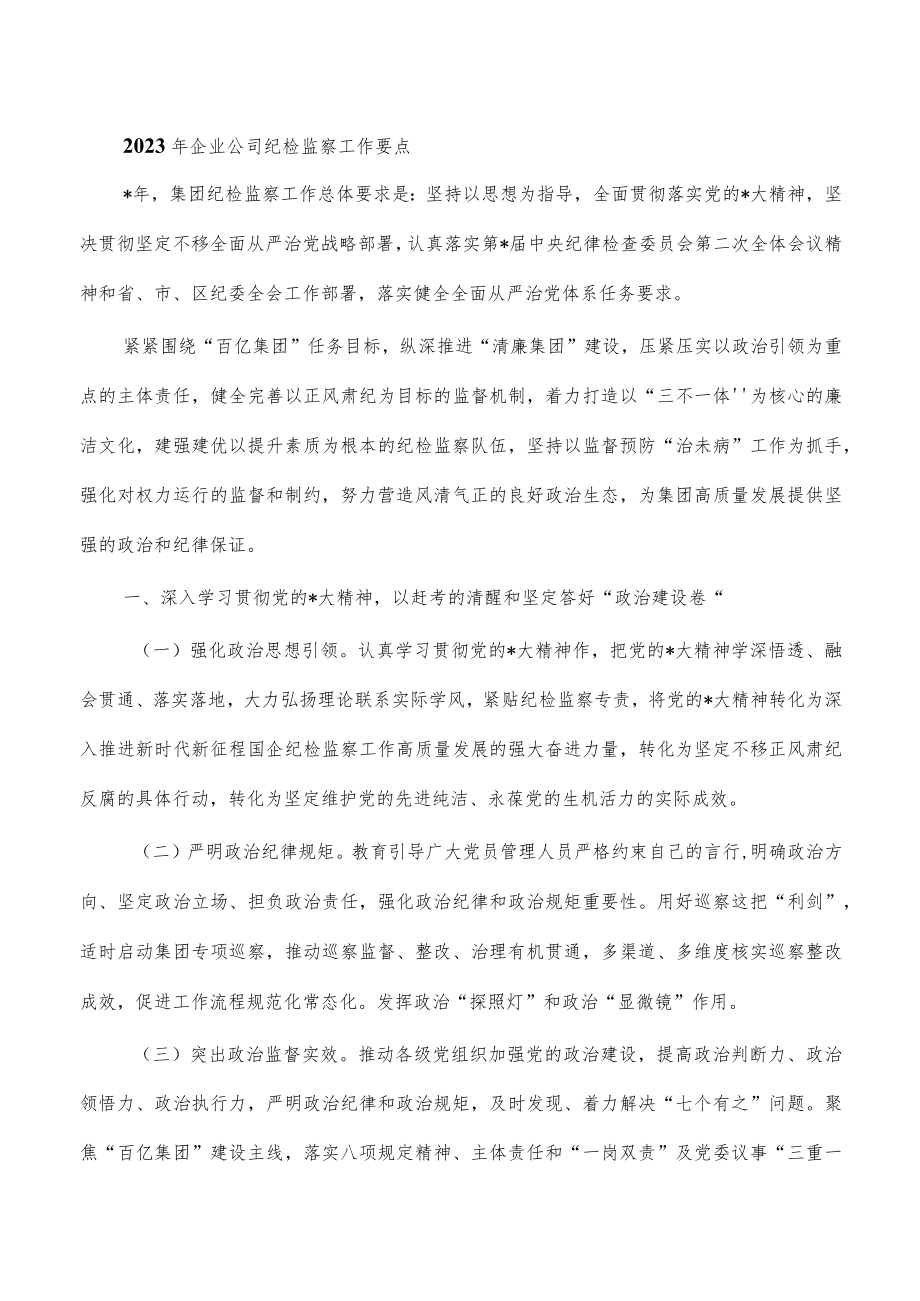 2023年企业公司纪检监察工作要点.docx_第1页