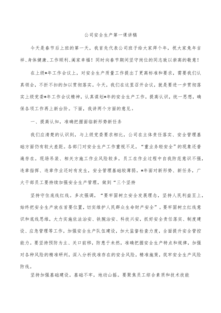 公司安全生产第一课讲稿.docx_第1页