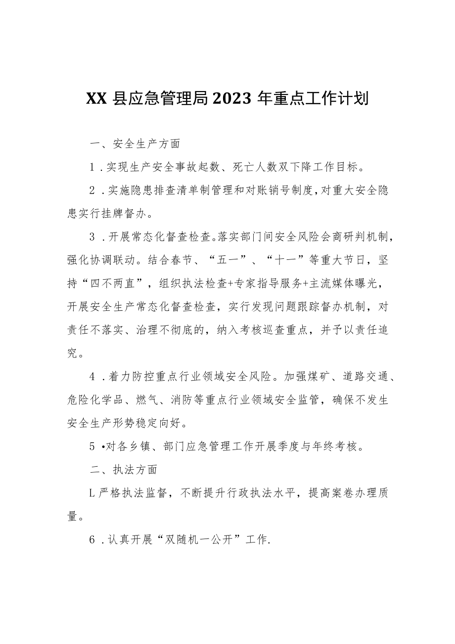 XX县应急管理局2023年重点工作计划.docx_第1页