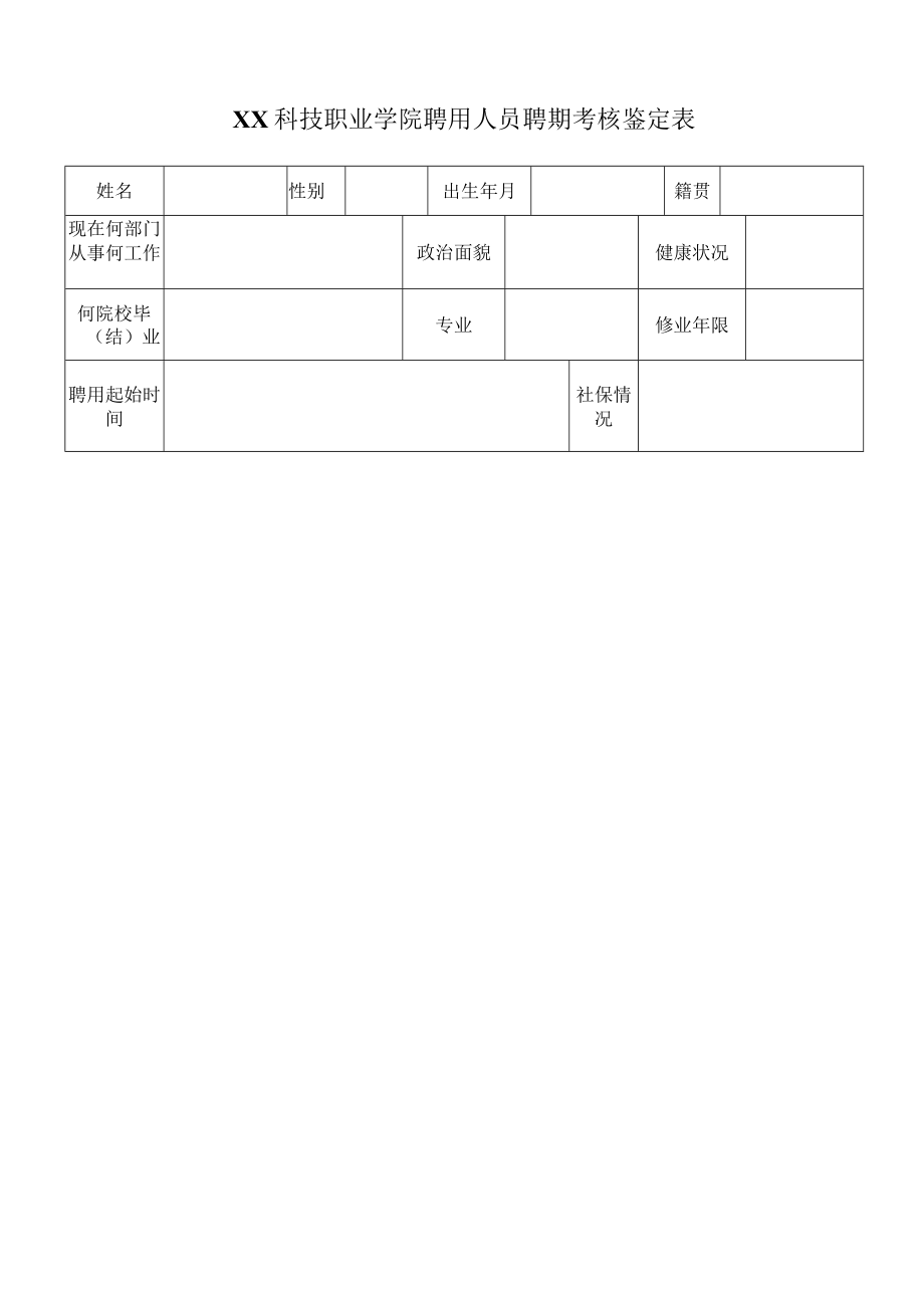 XX科技职业学院聘用人员聘期考核鉴定表.docx_第1页