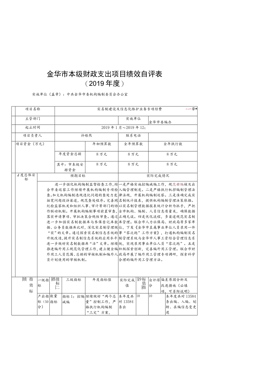 金华市本级财政支出项目绩效自评表.docx_第1页