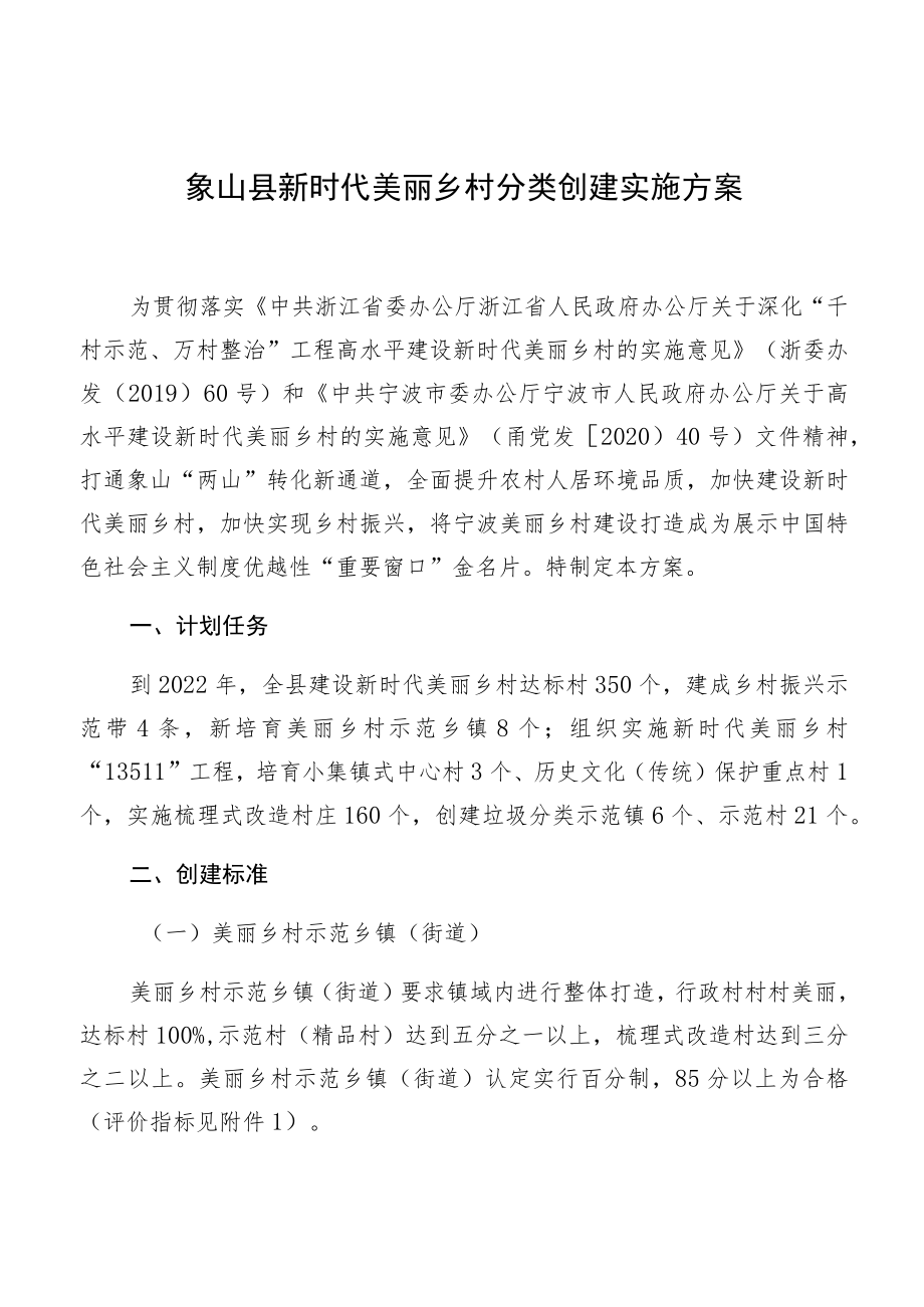 象山县新时代美丽乡村分类创建实施方案.docx_第1页